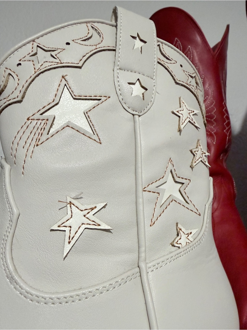 Mi.iM White/Cream Western Moon and Star Embroidered Ankle Cowboy Boots Size 10 - Picture 11 of 12